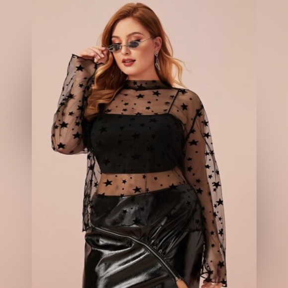 Shein plus Star Print Sheer Mesh Top - Picture 1 of 2